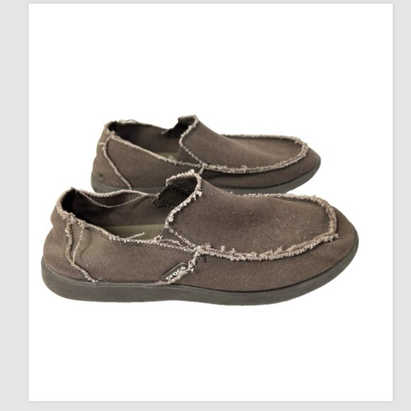Crocs Santa Cruz Canvas Distressed Casual Moc Loafers Brown Shoes Men’s 11 - Picture 2 of 8
